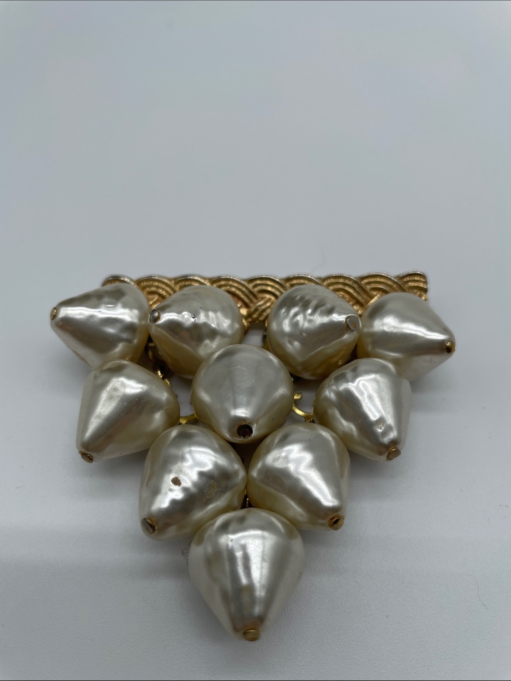 Gold Tone Faux Pearl Vintage Cha Cha Brooch